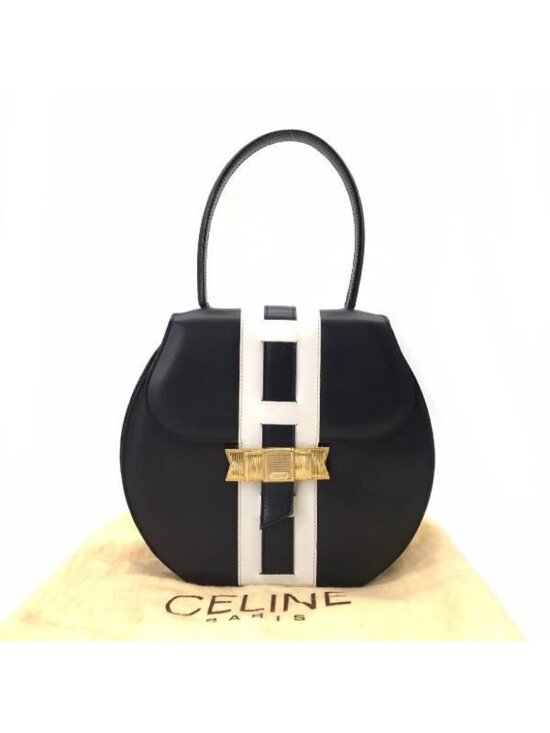 Celine Handbags - Celine Leather Ribbon Hand Bag Navy Gold